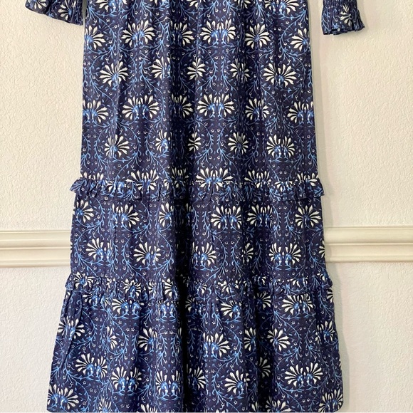 Tuckernuck Pink City Prints Isabel Dress Maxi Smocked Tiered Ruffle Indigo Blue - Picture 6 of 12